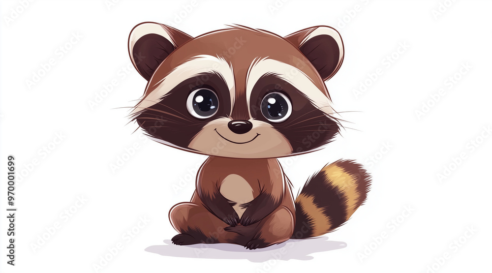 Obraz premium Illustration of a cute cartoon raccoon isolated on a white background. Cute cartoon animals. cartoons. Illustrations 