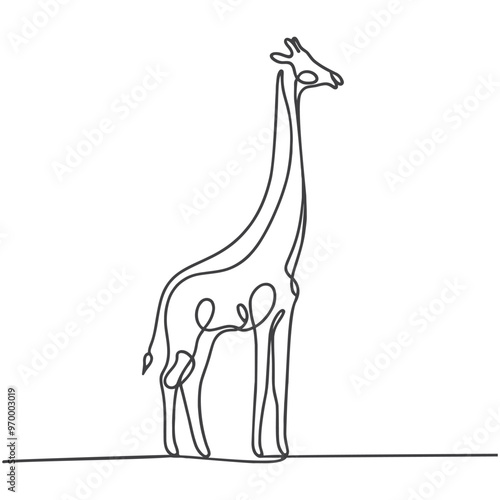 Continuous one line drawing of giraffe silhouette isolated on white background. Vector Illustration