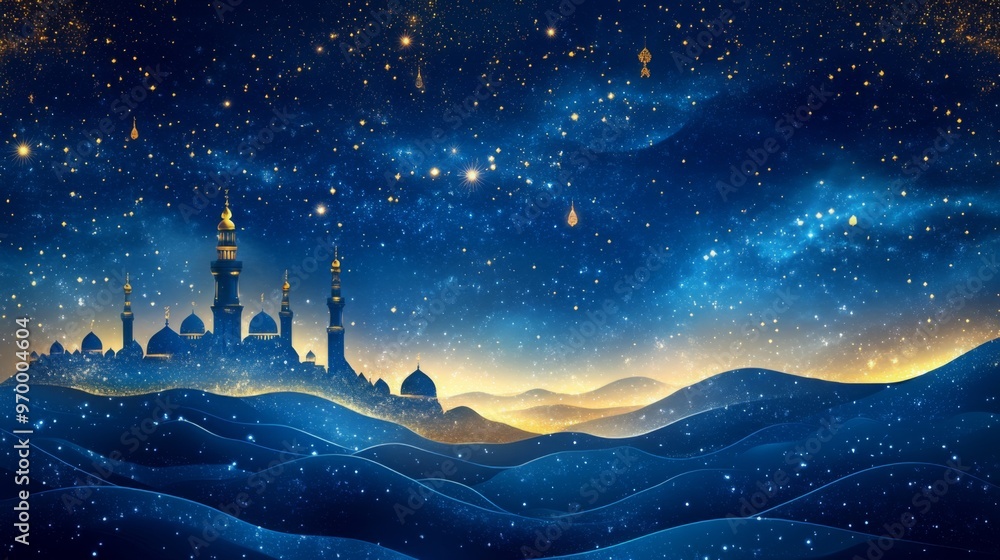 Naklejka premium Islam banner design background. Social media posts. Muslim Holydays concept: Ramadan Kareem, New Year. The symbol of the Islamic religion and a empty space for text.