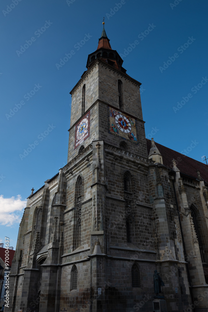 Views on the iconic Black Church in Brasov, the Biserica Neagră, a stunning Gothic Lutheran cathedral from the 14th century, Brasov, Romania Views on the iconic Black Church in Brasov, the Biserica Neagră, a stunning Gothic Lutheran cathedral from the 14th century, Brasov, Romania