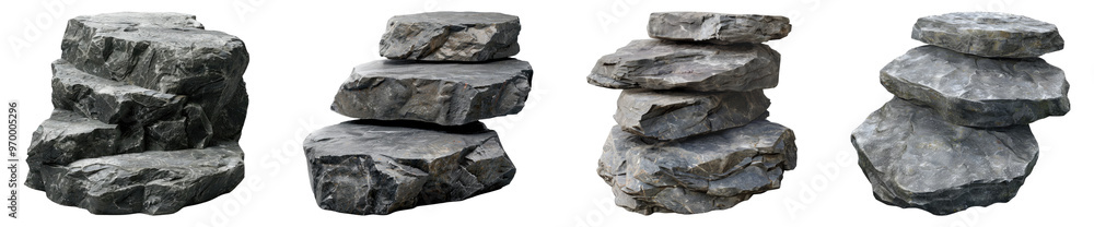 Triple round stone podium rock isolated on transparent background, set of Triple round stone podium rock isolated on transparent background, set of