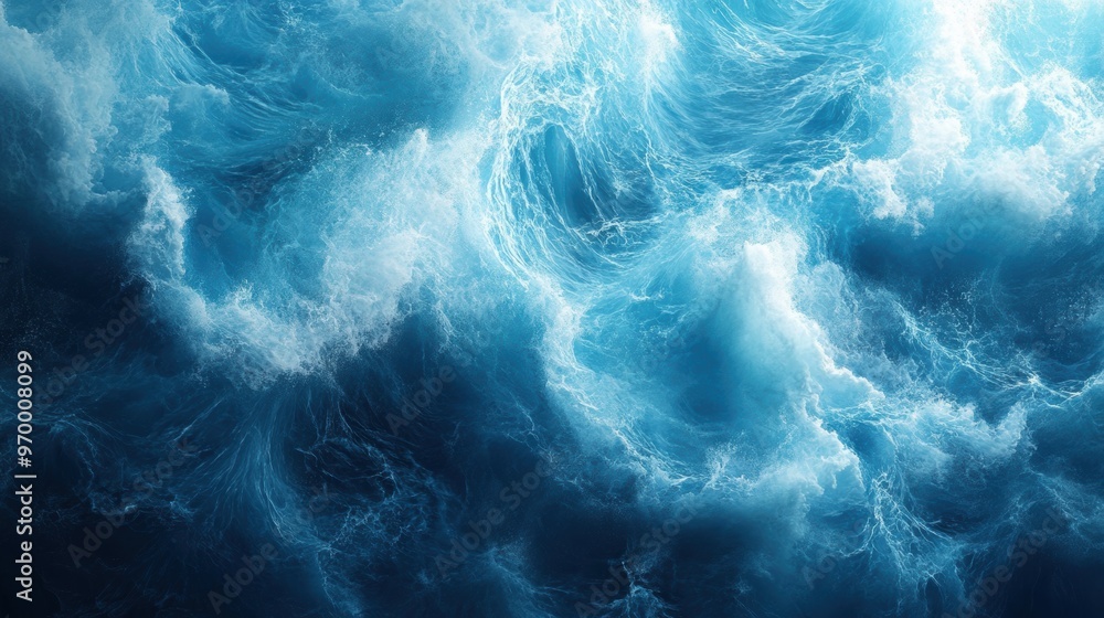 Obraz premium captivating blue and turquoise waves swirling endlessly, forming a hypnotic ocean scene for a relaxing concept banner