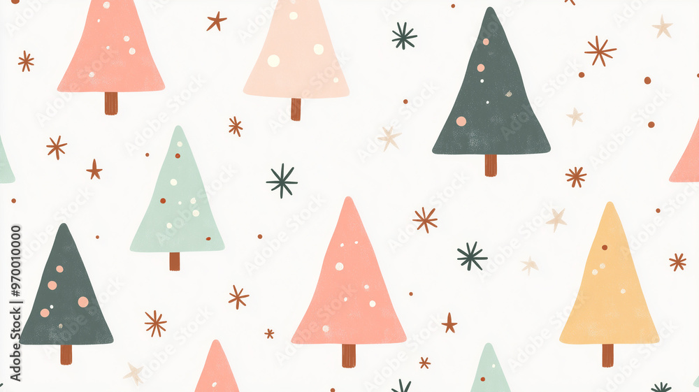 Christmas trees and snowflakes on a white background. Christmas pattern. Christmas trees and snowflakes on a white background. Christmas pattern.