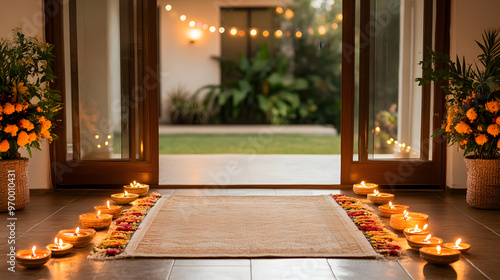 Diwali Decoration Ideas, Festive Lights, Diyas, and Colorful Rangoli for Festival of Lights photo