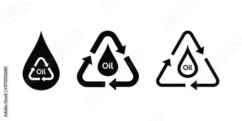 Oil recycling icon vector. Oil drop icon with a recycle sign. Oil recycling symbol
