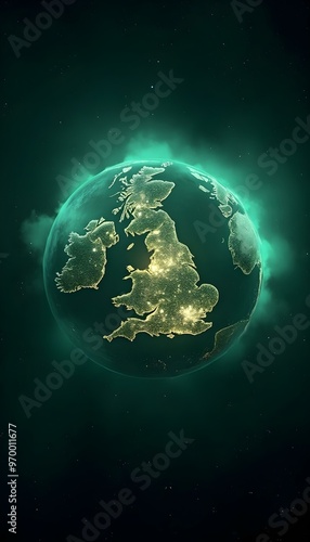 United Kingdom London England Wales Scotland Ireland Global Map of Earth Nighttime Globe