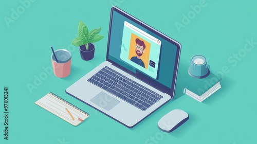 Wallpaper Mural Remote work and communication via video conference call on a laptop computer. Torontodigital.ca