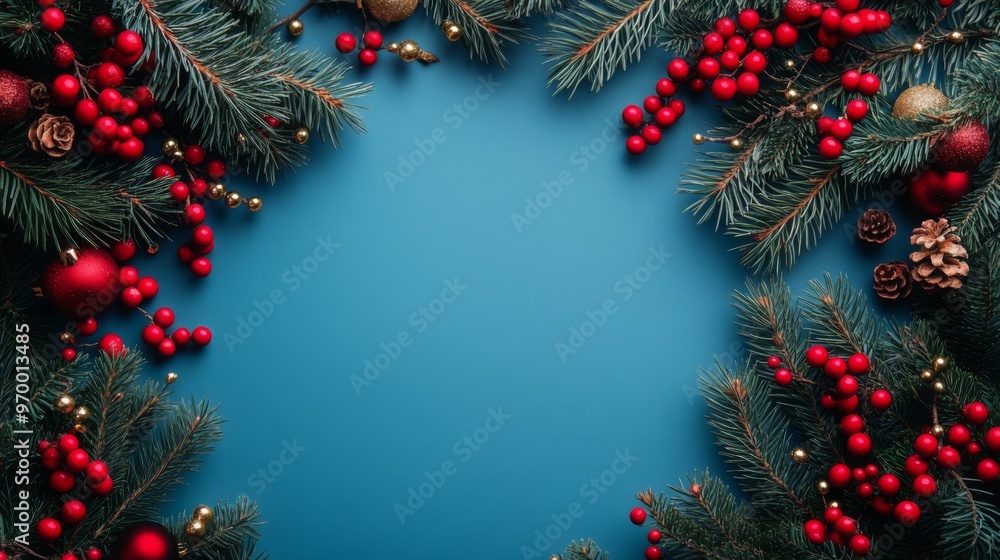 Merry Christmas banner design. New Year flat lay blue background concept with empty space. Holiday ornament arrangement. Luxury Noel and Xmas festive layout. Merry Christmas banner design. New Year flat lay blue background concept with empty space. Holiday ornament arrangement. Luxury Noel and Xmas festive layout.