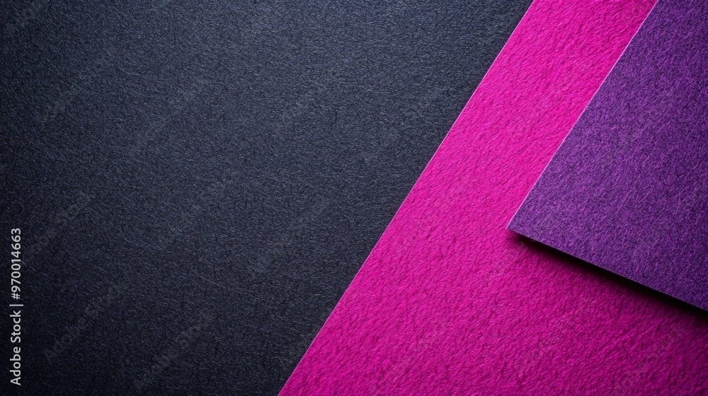 Macro shot of a black paper background with two different colors and a purple arrow. The paper has a dense, wine-cardboard-like texture. The magenta backdrop is abstract and felt-like. Macro shot of a black paper background with two different colors and a purple arrow. The paper has a dense, wine-cardboard-like texture. The magenta backdrop is abstract and felt-like.