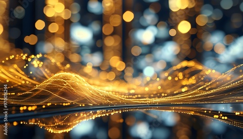 Elegant futuristic business blueprint in a gold-hued setting with bokeh effects, showcasing beauty and isolation photo