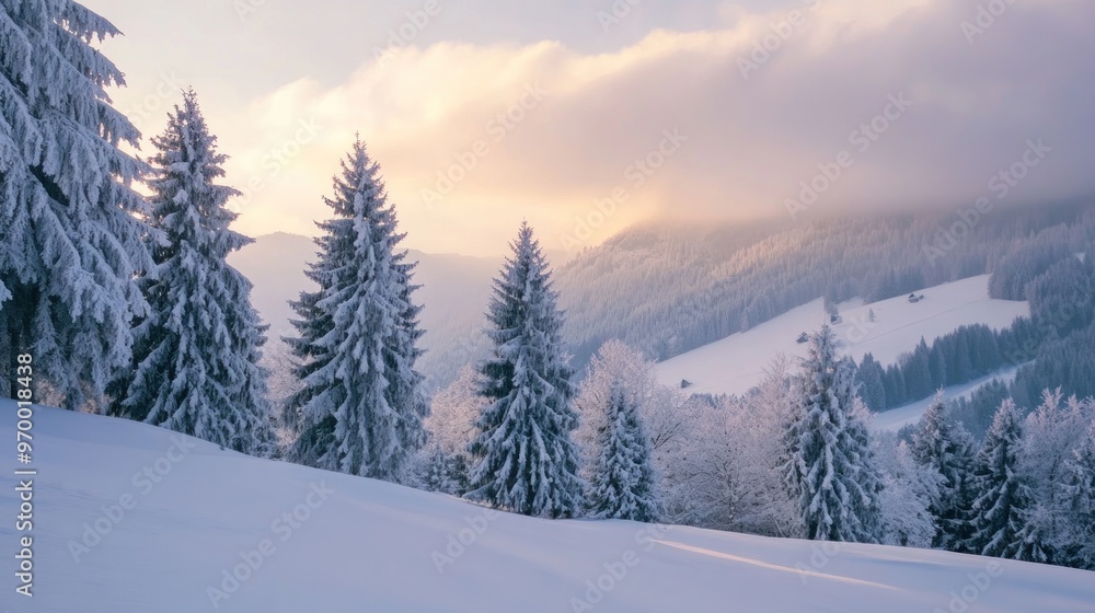 Snowy Mountain Landscape with Fir Trees Snowy Mountain Landscape with Fir Trees