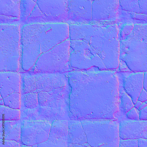 Normal map height brick game asset surface 3d texture seamless pattern material, brick limestone rock square marble pebbles granite tile environment floor wall old sidewalk cracked break broken.