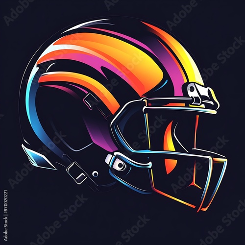 Neon American Football Helmet with Orange, Purple and Blue Glow photo