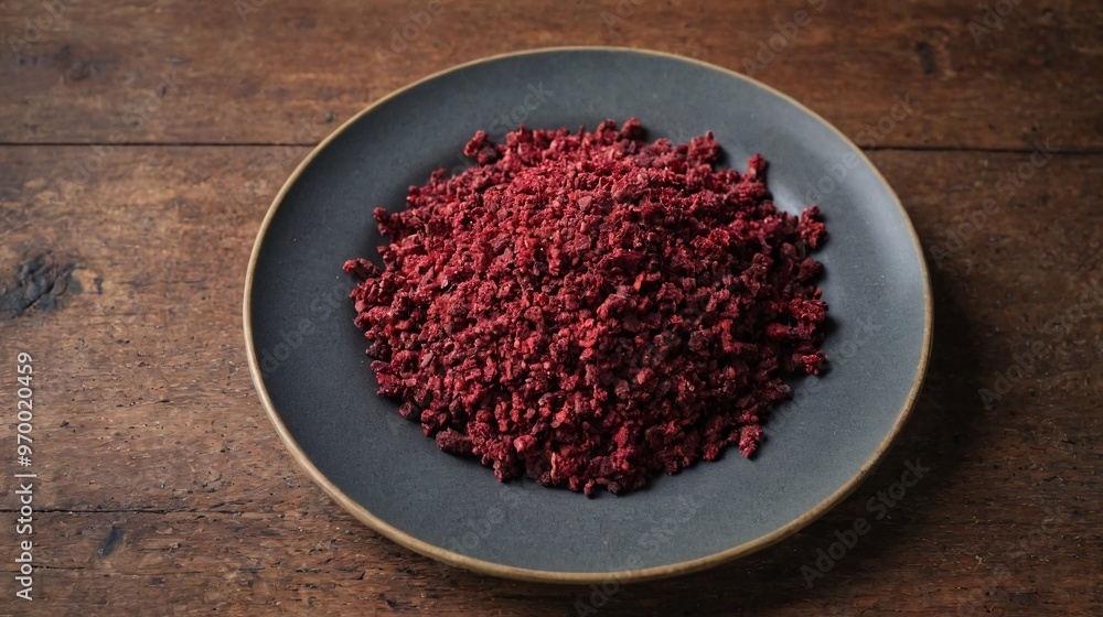 A closeup view of a Sumac in the plate, Food closeup photography. A closeup view of a Sumac in the plate, Food closeup photography.