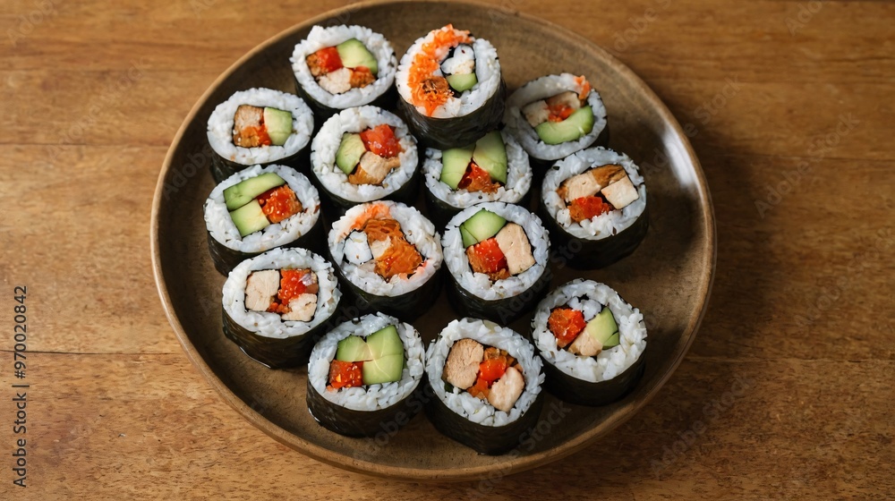 A Maki Rolls in the plate, Food closeup photography. A Maki Rolls in the plate, Food closeup photography.