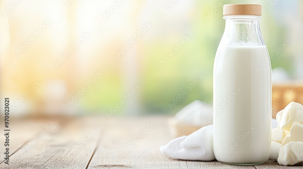 A bottle of milk on a white tray with delicate flowers and greenery, creating a soft, minimalist aesthetic on a clean background. A bottle of milk on a white tray with delicate flowers and greenery, creating a soft, minimalist aesthetic on a clean background.