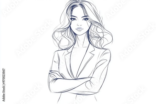 Continually drawing one line - Confident businesswoman