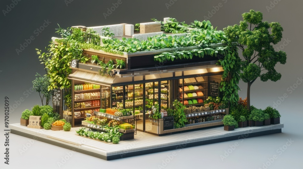Miniature Model of a Green Roofed Grocery Store Miniature Model of a Green Roofed Grocery Store
