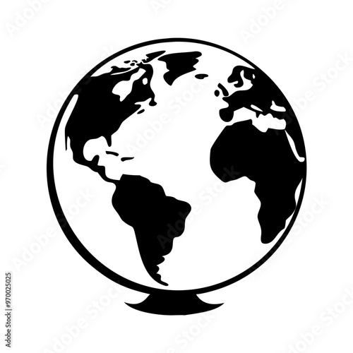 Globe and World Map Silhouette Icon - Transparent Background