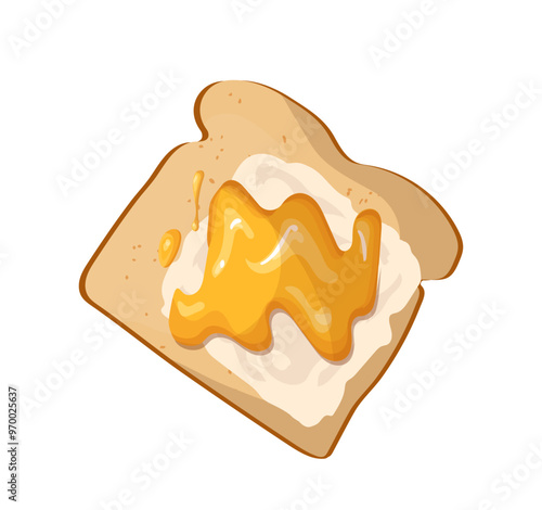 Honey sandwich element. Sandwich with butter and honey. Fresh dessert and delicacy. Farming and agriculture. Template and layout. Flat vector illustration isolated on white background