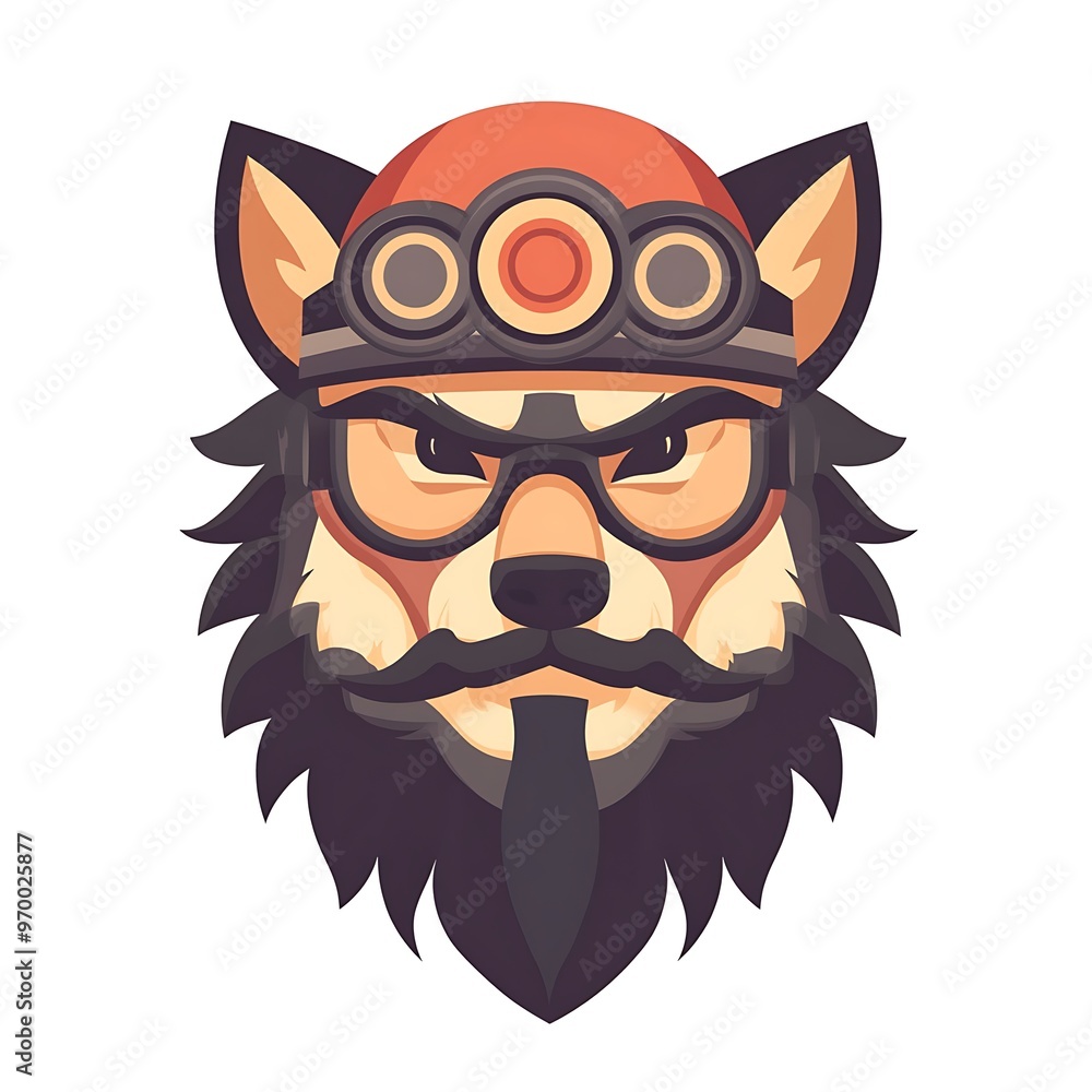 Fototapeta premium Cool Wolf Mascot Character Design with Glasses and Headlamp