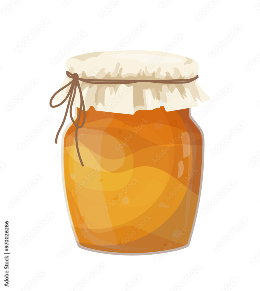 Honey jar element. Glass jar with honey. Fresh dessert and delicacy. Farming and agriculture. Graphic element for website. Flat vector illustration isolated on white background Honey jar element. Glass jar with honey. Fresh dessert and delicacy. Farming and agriculture. Graphic element for website. Flat vector illustration isolated on white background