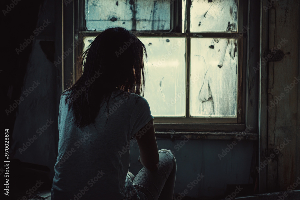 broken sad woman looking out window broken sad woman looking out window