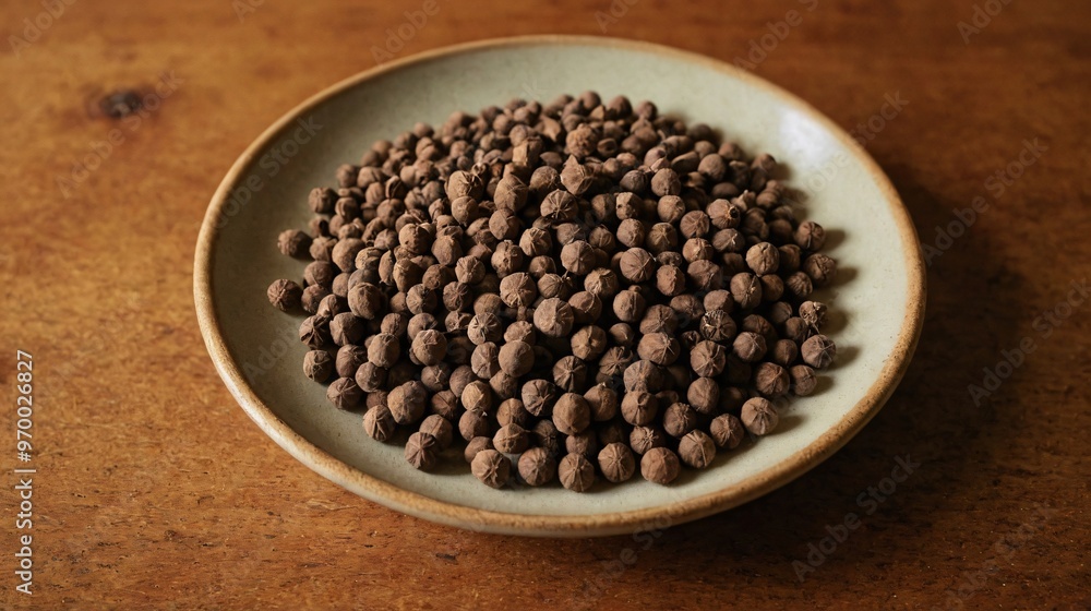 Allspice in the plate top view image, Indian spices top view images. Allspice in the plate top view image, Indian spices top view images.