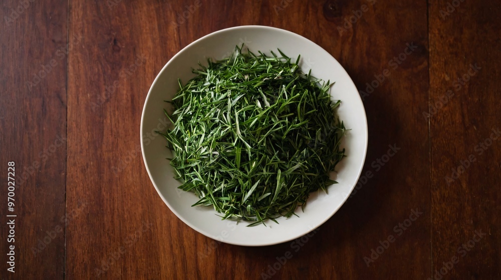 Tarragon in the plate, Indian spices top view images. Tarragon in the plate, Indian spices top view images.