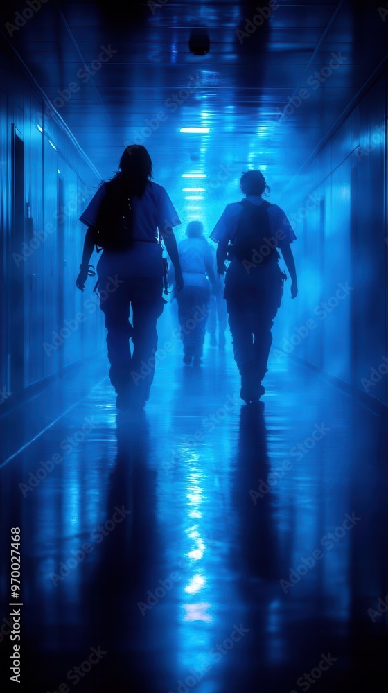 intense medical emergency captured in motion blur with doctors and nurses rushing down a hospital corridor cool blue tones and stark lighting create a sense of urgency and professional dedication intense medical emergency captured in motion blur with doctors and nurses rushing down a hospital corridor cool blue tones and stark lighting create a sense of urgency and professional dedication
