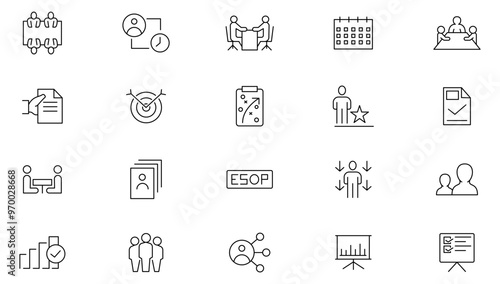 Employee stock ownership plan line icon collection. ESOP, benefits, company, shares, benefits, management, win-win, scheme, and ownership icon set. UI outline icon pack
