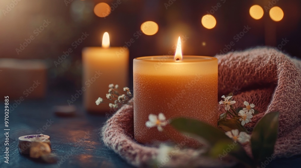 Candles and Flowers in Cozy Atmosphere Candles and Flowers in Cozy Atmosphere