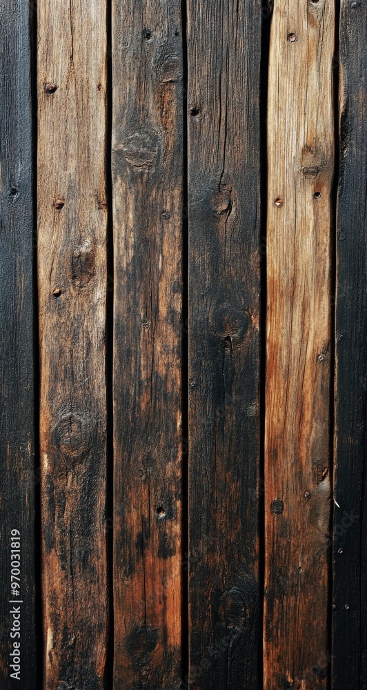 Weathered wooden planks with rich texture and color variations in natural lighting Weathered wooden planks with rich texture and color variations in natural lighting