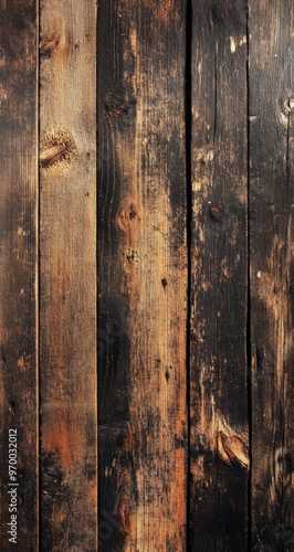 Weathered wooden planks with rich texture and color variations in natural lig...