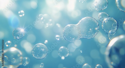 Bubbles rising through clear water in bright sunlight during a peaceful under...