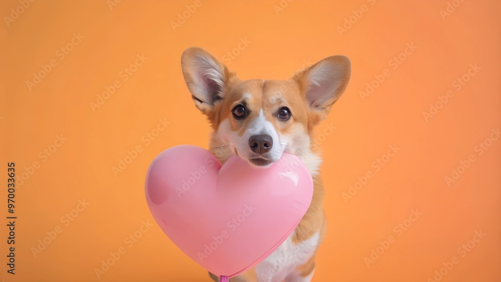 Cute corgi dog with a heart-shaped balloon on a pink background, symbolizing fun and love. Cute corgi dog with a heart-shaped balloon on a pink background, symbolizing fun and love.