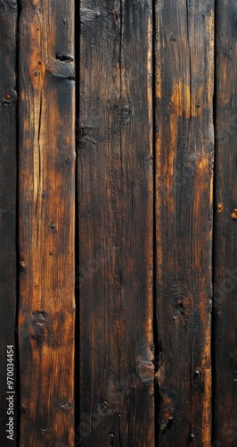 Weathered wooden planks with rich texture and color variations in natural lig...