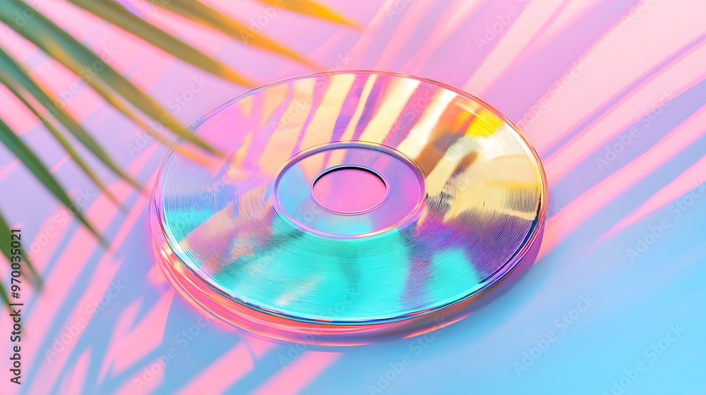 Holographic CD with Palm Leaf Shadow. Holographic CD with Palm Leaf Shadow.