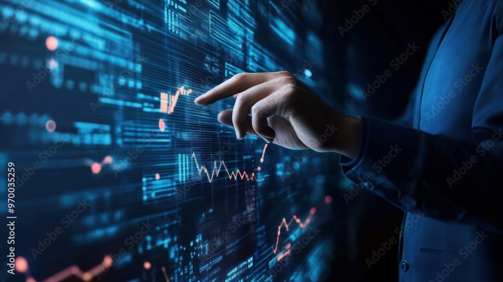 Person Interacting with a Data Visualization Screen Person Interacting with a Data Visualization Screen