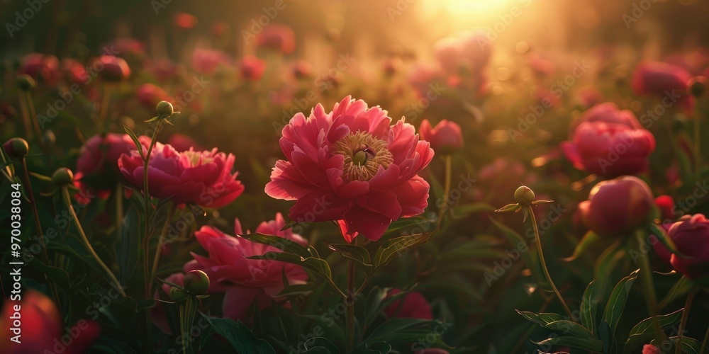 Peony blooms in a meadow Peony blooms in a meadow
