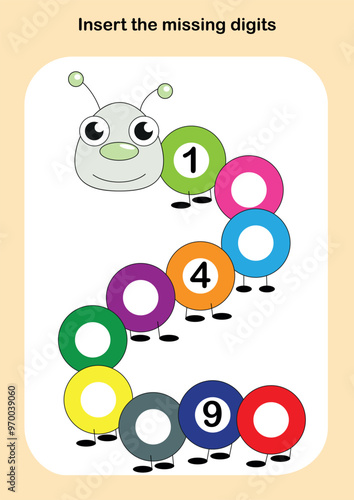 Task for children. sequence of numbers. colored caterpillar. Count to 10. mathematics