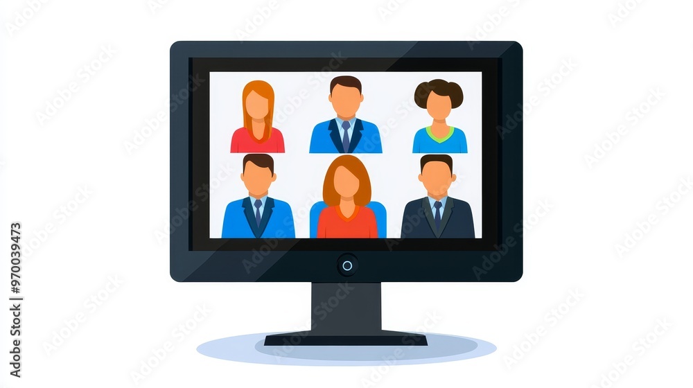 Video conference icon displayed on a white background, consisting of vector graphics. Video conference icon displayed on a white background, consisting of vector graphics.