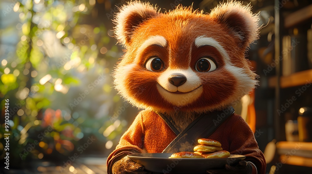 Red Panda Chef Holding Pancakes Red Panda Chef Holding Pancakes