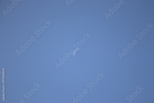 sky, moon, clouds, blue, day, nature, clear, waning crescent