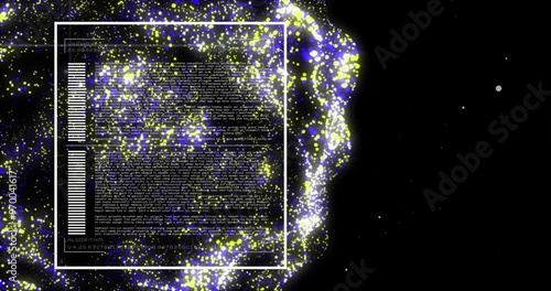 Animation of digital data processing binary coding over floating mesh on black background photo