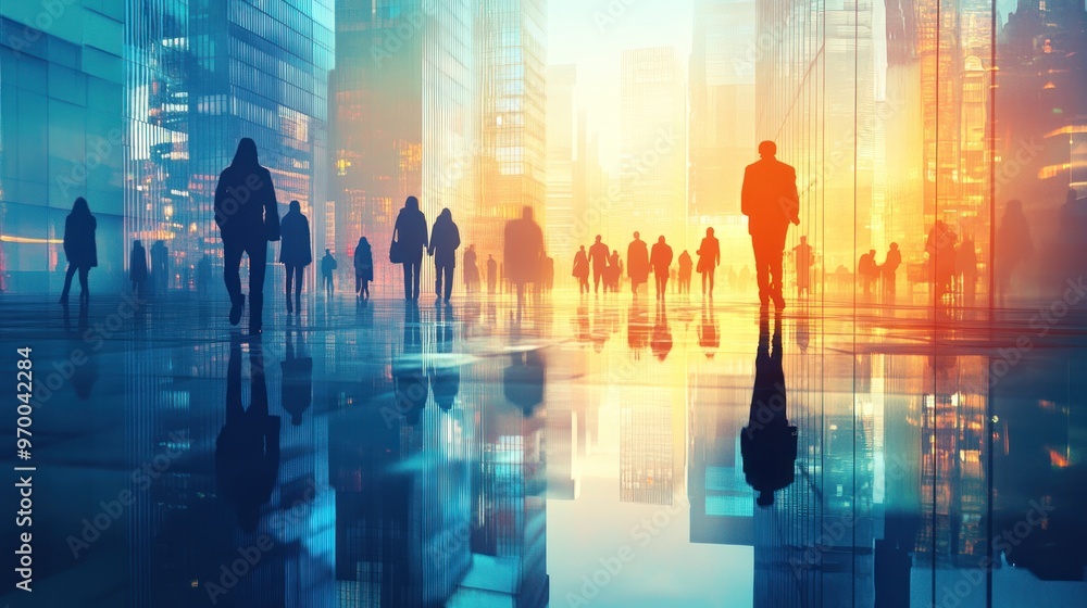 Silhouettes of People Walking in a Cityscape Silhouettes of People Walking in a Cityscape