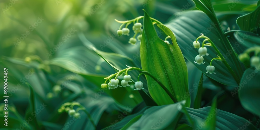 Obraz premium Close up Shot of Vibrant Green Lily of the Valley Leaves captured beautifully