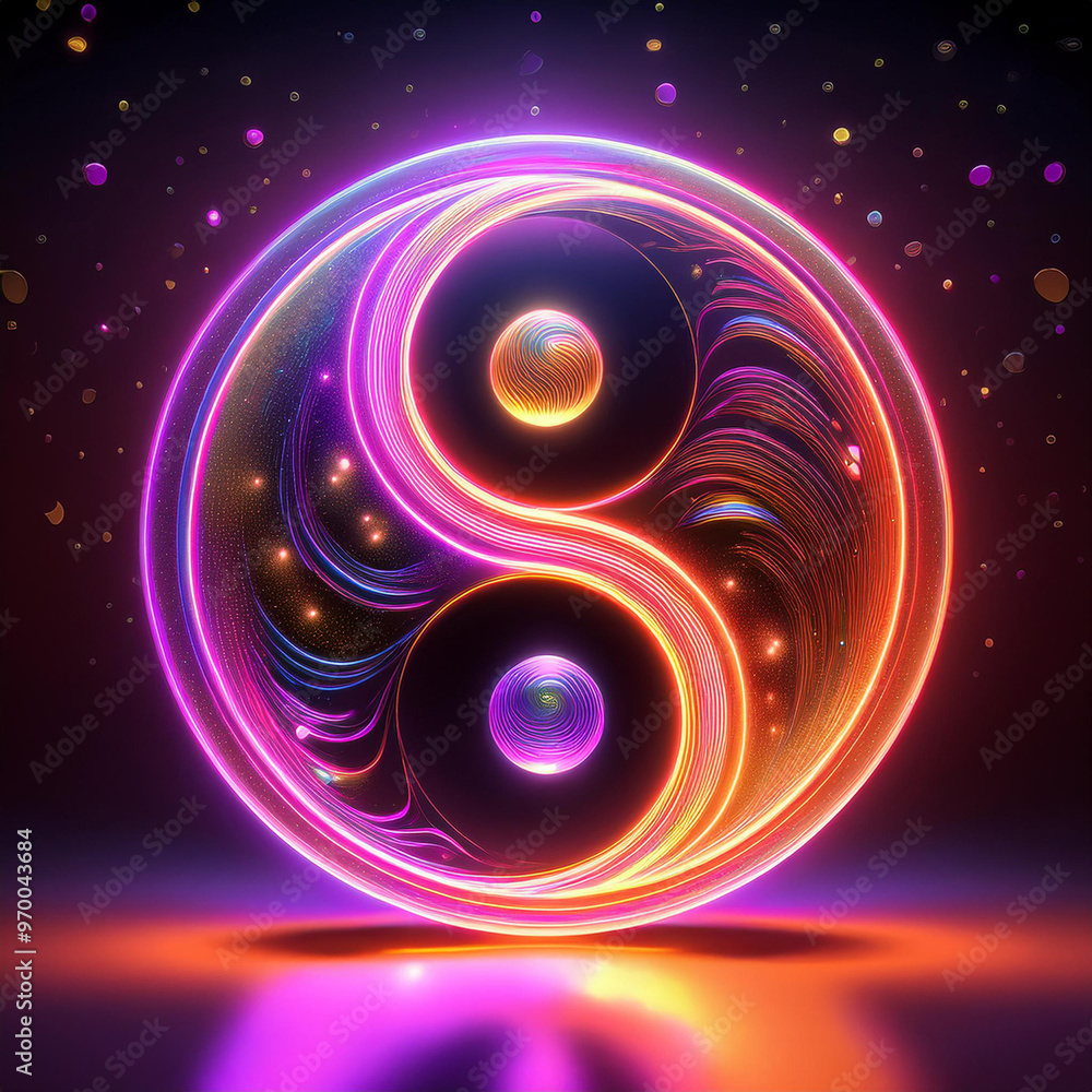 Yin and Yang, Neon light, on a dark background Yin and Yang, Neon light, on a dark background