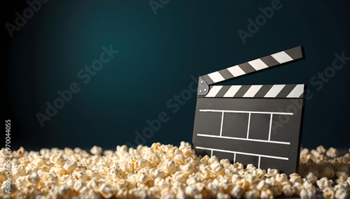 Cinema, popcorn, clapperboard theme with a copy space
