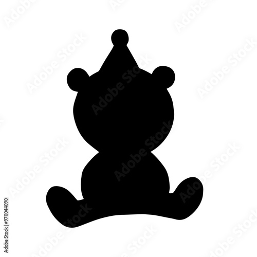 Silhouette, stamp, doodle of a baby toy little bear. Vector graphics.